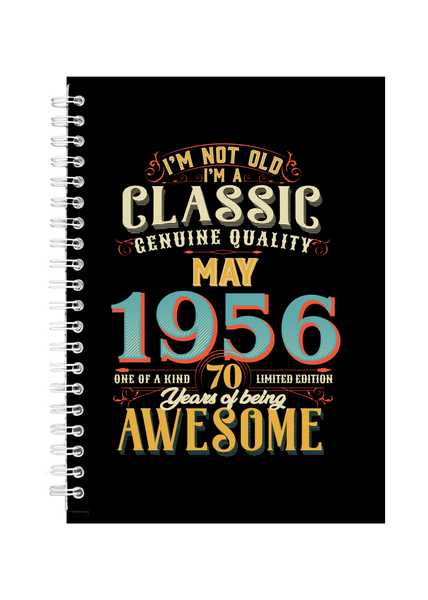 70 Years Old Born May 1956 Birthday Writing Book Notepad Notebook A4