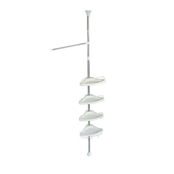 4 Tiers Corner Tension Pole Bathtub Shelf Adjustable Bathroom Storage Rack