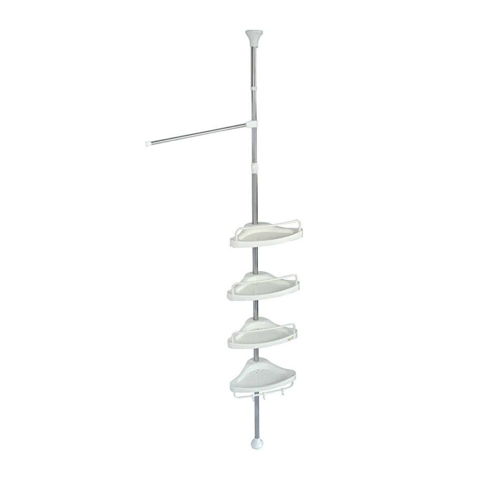 4 Tiers Corner Tension Pole Bathtub Shelf Adjustable Bathroom Storage ...