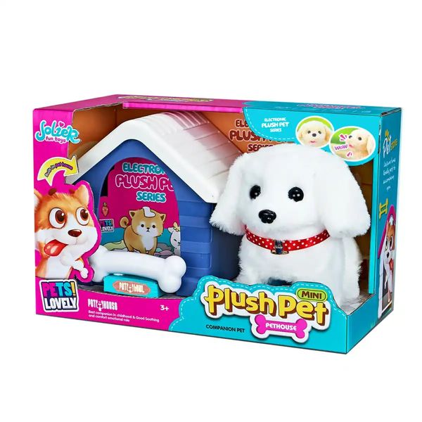 Mini Plush Pethouse - White Dog with Bone