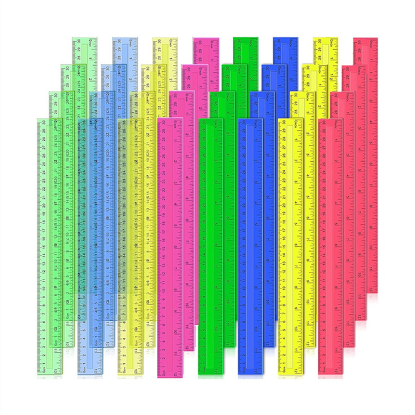 12 Inch Plastic Rulers 32 Pcs Transparent Assorted Bulk Rulers
