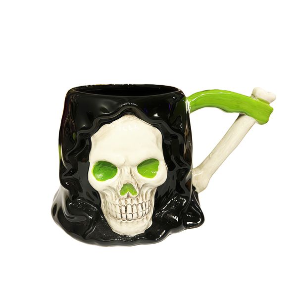 Halloween Gift Idea - Black Ceramic Mug Cup with 3D White Skull Design