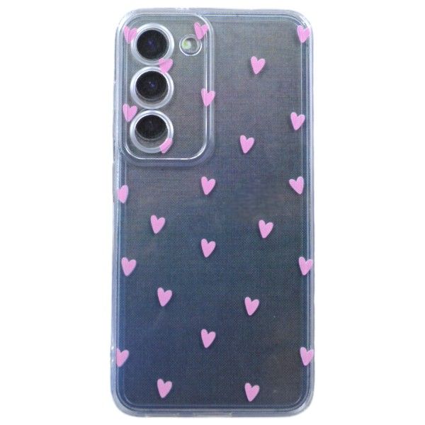 Red Heart Pattern Phone Case Compatible with Samsung S23 - Transparent