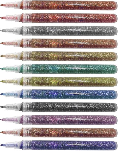 12 Acrylic Glitter Sparkly Marker Pens 0.7mm Multi-surface Art Scrapbook