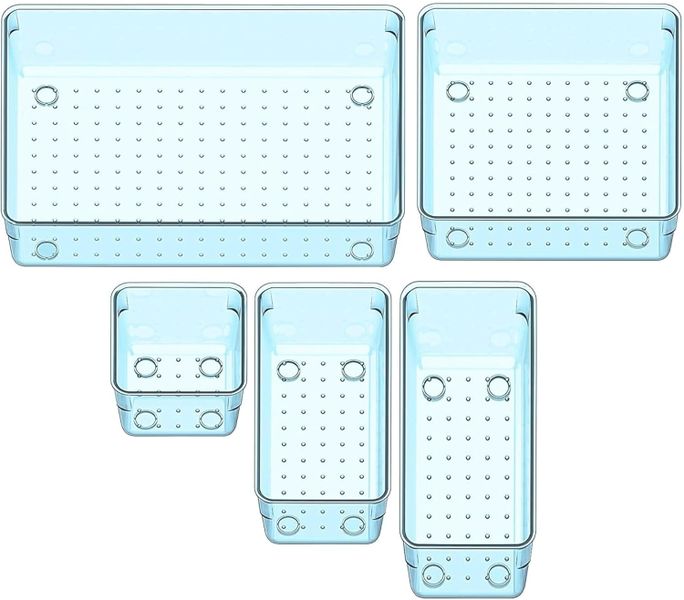 Sulfar 5pcs Bathroom Drawer Tray Dividers Plastic Vanity Organizers Storage