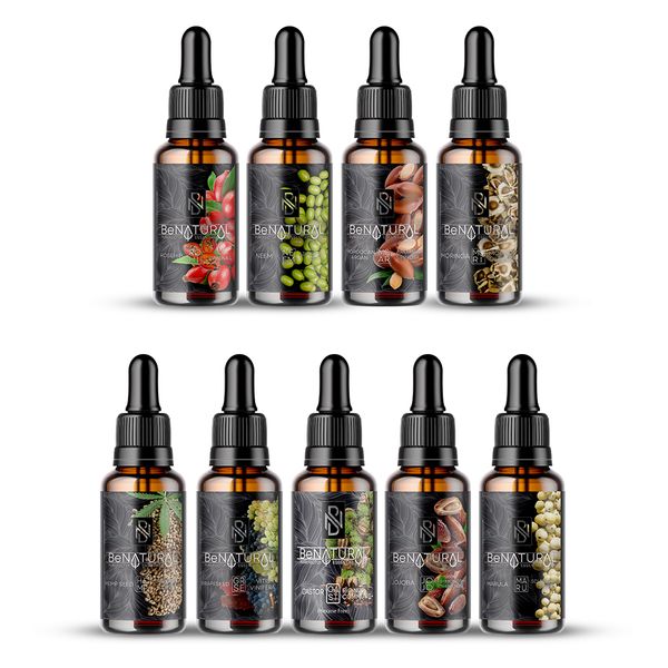 9 Pack of Premium Organic Certified Carrier oils by Be Natural Organics