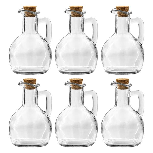Regent 170ml Round Glass Oil/Vinegar Bottle with Handle &amp; Cork Lid 6 Pack