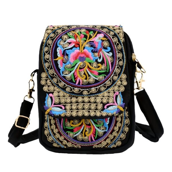 Women's Mini Embroidered Floral Shoulder Bag with Detachable Strap