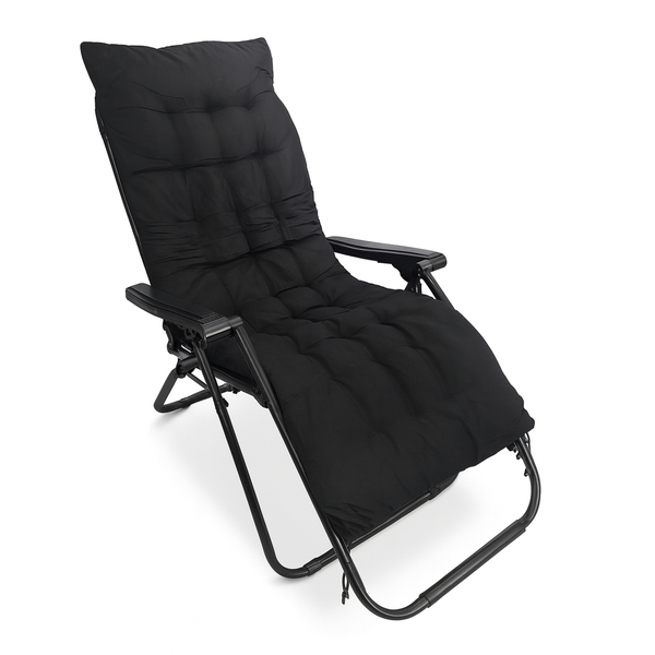 Beach/Pool &amp; Camping Recliner Chair - Padded Cushion, Foldable, Black