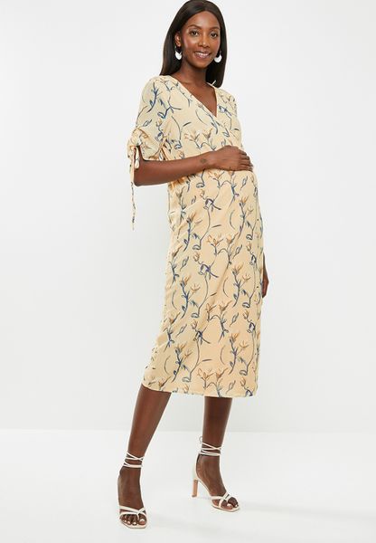 Women's Glamorous Maternity Wrap Dress - Ochre