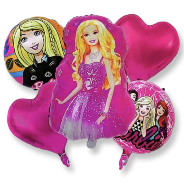 Snazzy Pink Barbie Themed Balloon Bouquet - 5 Piece