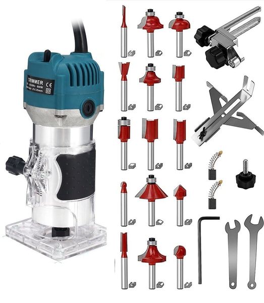 800W 110V Compact Wood Router, 1/4" Palm Trimmer for Woodworking Tool