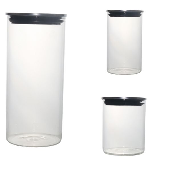 Cannister Set 3 Pieces With Stainless Steel Lid Borosilicate Glass