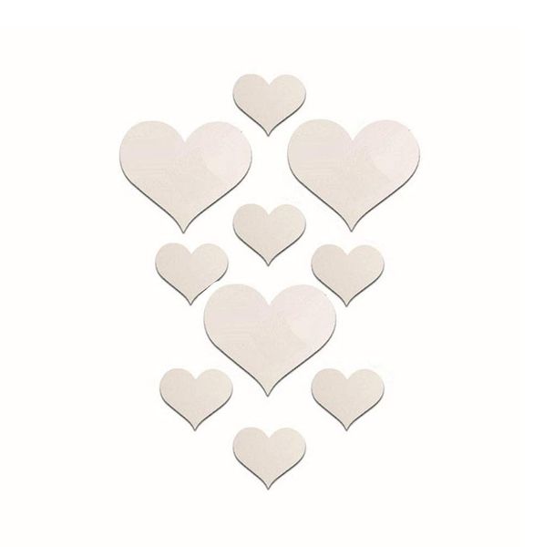 10 Piece Set Silver Heart Shaped Mirror Wall Stickers