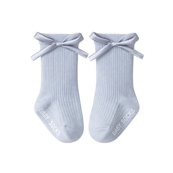 Baby Tube Socks With Cute Detailed Satin Bow - Blue