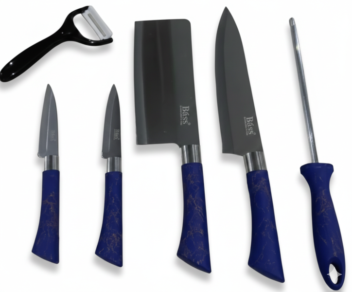 Knife Set 6 Piece Blue Handle Design