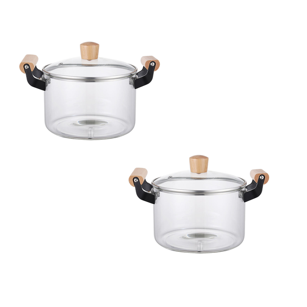 3.5L Transparent Glass Non-Stick 2 Pot Glass saucepan with handle
