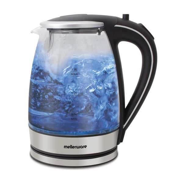 Mellerware Kettle 360 Degree Cordless Glass Silver 1.8L 2200W "Azure