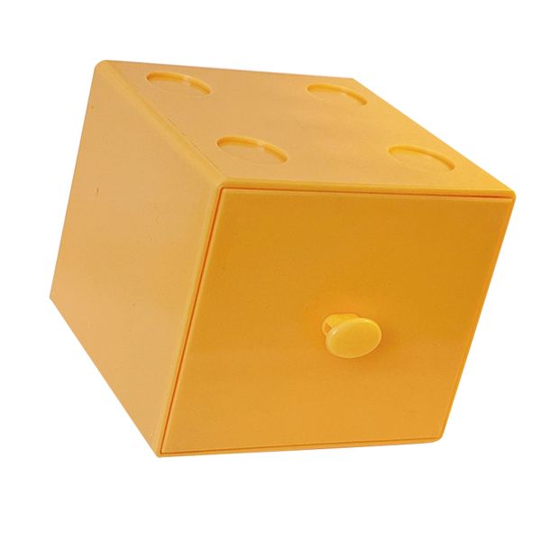 Plastic Desktop Storage Box with Drawer, Stackable Organizer 9x9.2x8cm Yell