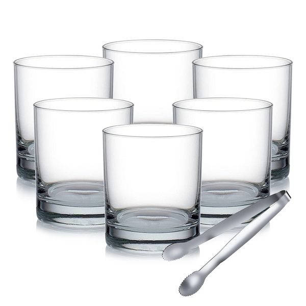 Premium High Quality San Marino Rock 6pcs Glass Set With Ice Cube Tongs