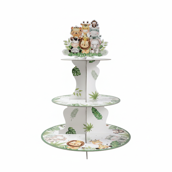 3-Tier Safari Animals Birthday Cupcake Stand - Green