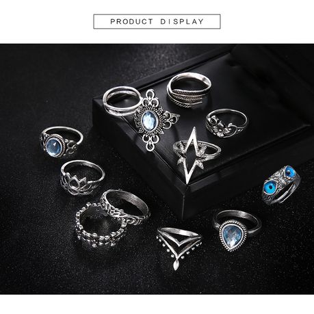 Cool Gothic Rings Set for Women Men Girls, Vintage Silver Goth