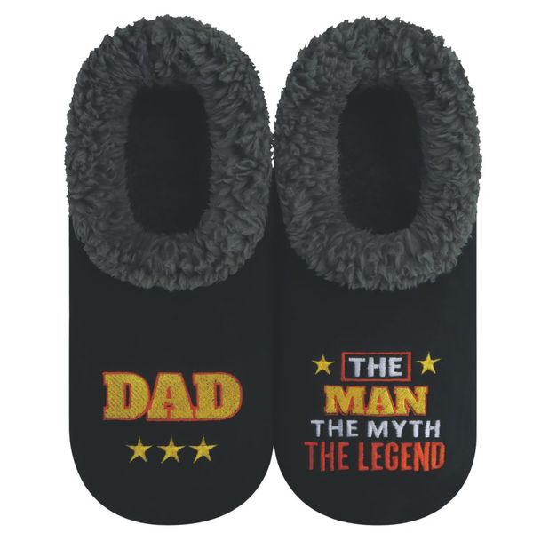 Snoozies Men's Fleece Slippers - Dad Legend - Soft Non-Skid Soles Indoor