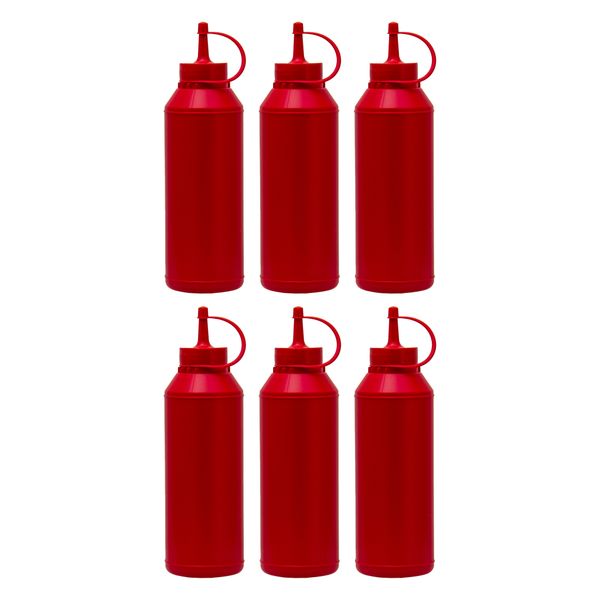 Round Plastic Sauce Bottle Red 6 Pack, (500Ml)