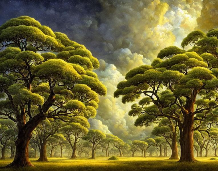 Canvas Wall Art - Gold &amp; Green Scenery