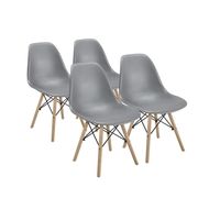 Basics Modern Dining Chair - Set of 4 - Shell Chair Wood Legs - Grey