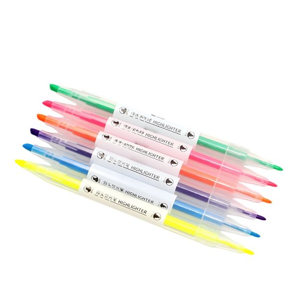 Bestby- 6PCS Double-Headed Slanted Chisel &amp; Fine Round Tip Highlighter Pens