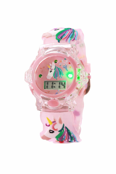 Kids Adorable 3D Unicorn Print Silicone Strap Quartz Watch,