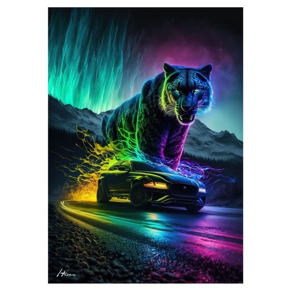 Sport NeonCar And Tiger - A1 Poster