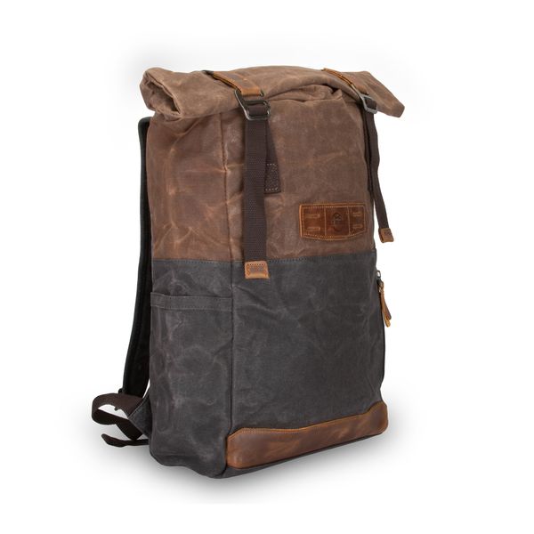 OLD RUGGED Leather Waxed Canvas Expandable Laptop back pack