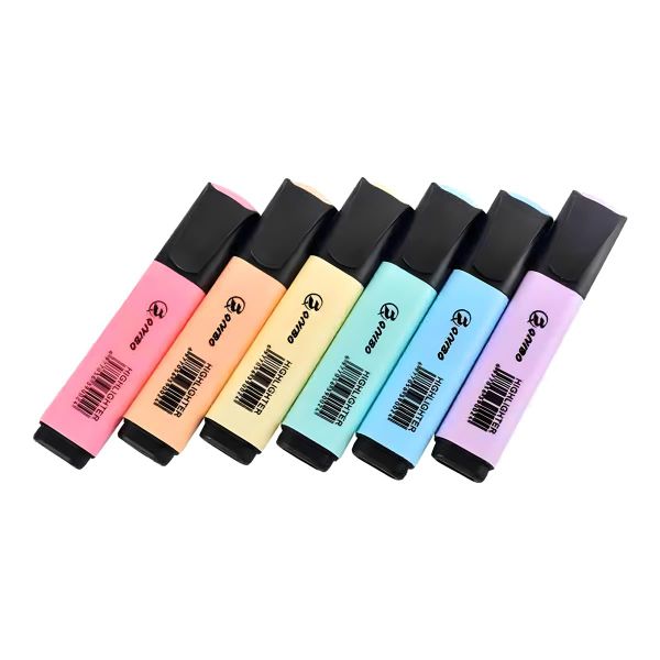 6 Color Highlighter Chisel Tip Fluorescent High Liner Markers Study Work