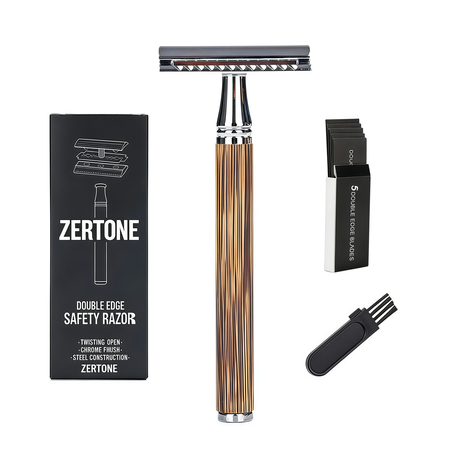 Safety Razor Kit with Bamboo Handle, 5 Blades & Cleaning Brush Image
