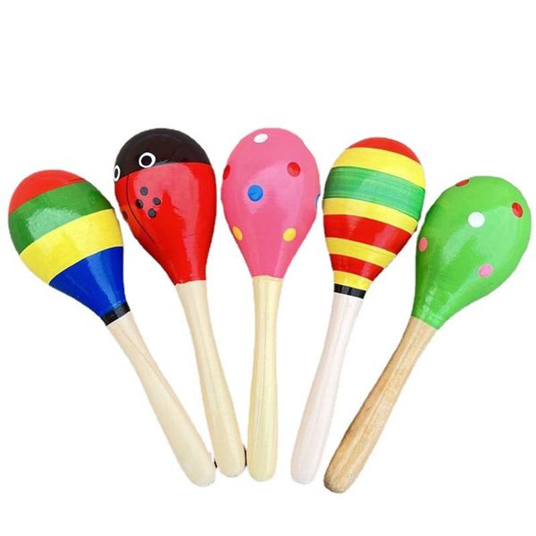 Assorted Colour Wooden Festival Maracas 19.5cm (5 Piece)
