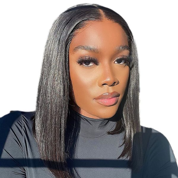 Brazilian/Peruvian Virgin Hair Straight Bob Wig 12inch Black 3ways glueless