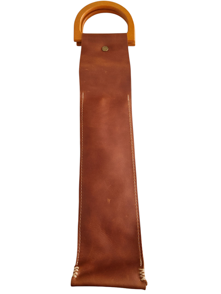 Wine Holder - Genuine leather - Apache Brown with Wooden Handles