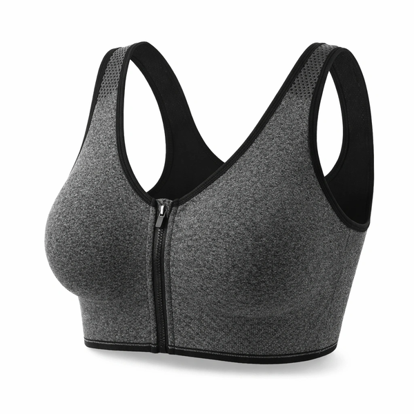 Padded Yoga Sports Zipper Bra- Dark Grey
