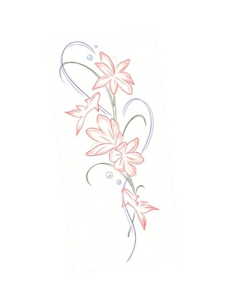 1 Piece-Delicate Line Art With Petals &amp; Swirls Temporary Tattoo-Multicolor