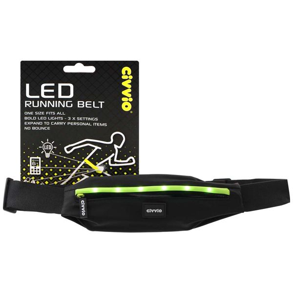 Civvio Light Up - LED Running Belt, Lightweight, Water Resistant Pockets