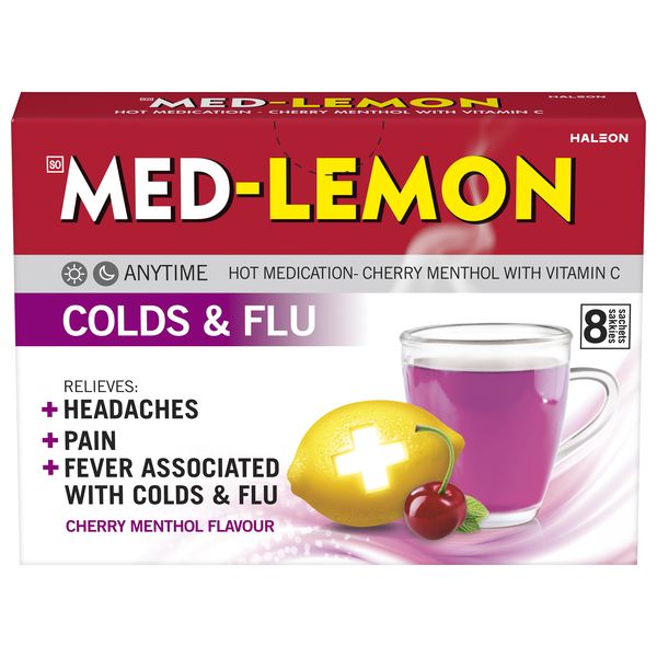 Med-Lemon Hot Medication Cherry Menthol With Vitamin C 8s