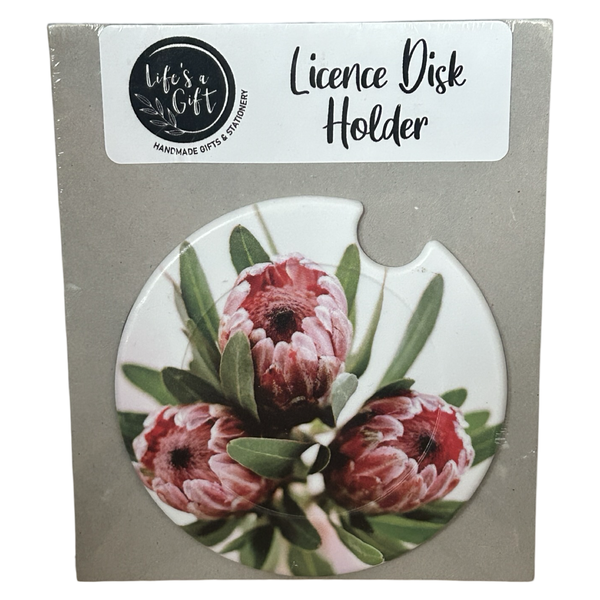 Licence Disk Holder - 3 Pink Proteas With Green image