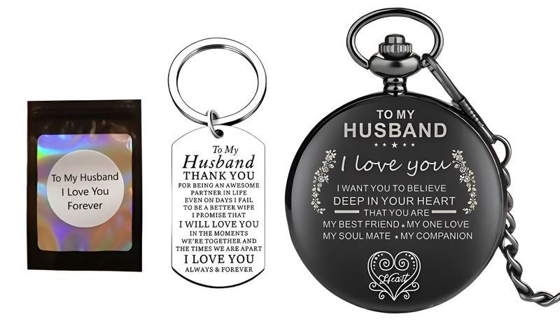 Pocket Watch To My Husband I Love You Pocket Watch And Keyring and Gift Bag