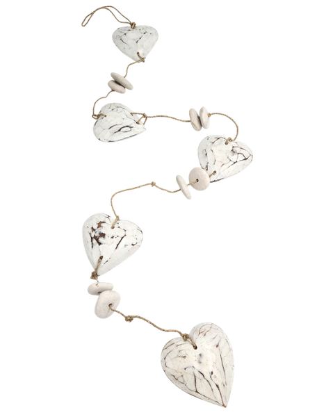 Hanging Décor String Hearts and Stones - White 130cm long
