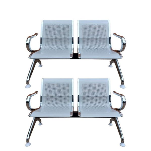 SMTE - S-502 Steel Waiting Bench Office Chair 2 Seater - Silver - Set of 2