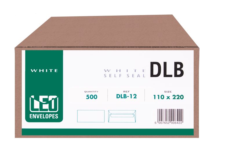 LEO DLB White Opaque Self Seal Envelopes - Open Long Side - Box of 500