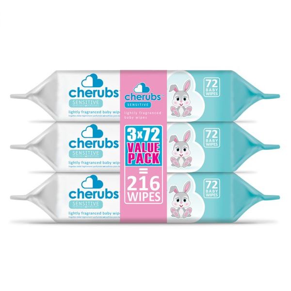 Cherubs - Sensitive Lightly Fragranced Baby Wipes - 3 x 72's Blue