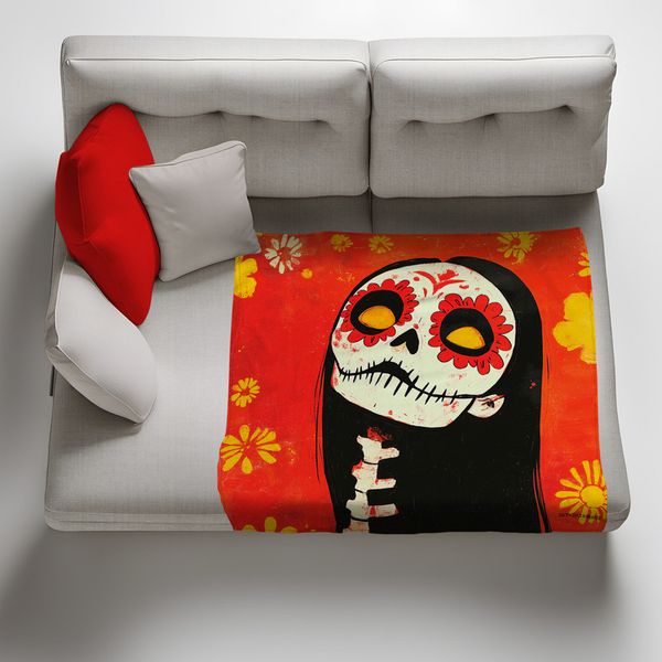 Dia de Los Muertos Flower Senorita Light Weight Fleece Blanket by Wikus Schalkwyk